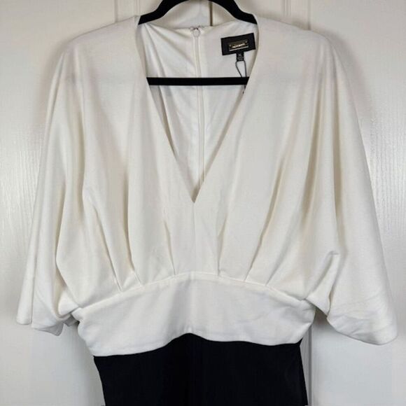 NWOT Alexia Admor Draped Dolman-Sleeve Jumpsuit Ivory Black Back Zip Size XL - Picture 4 of 14